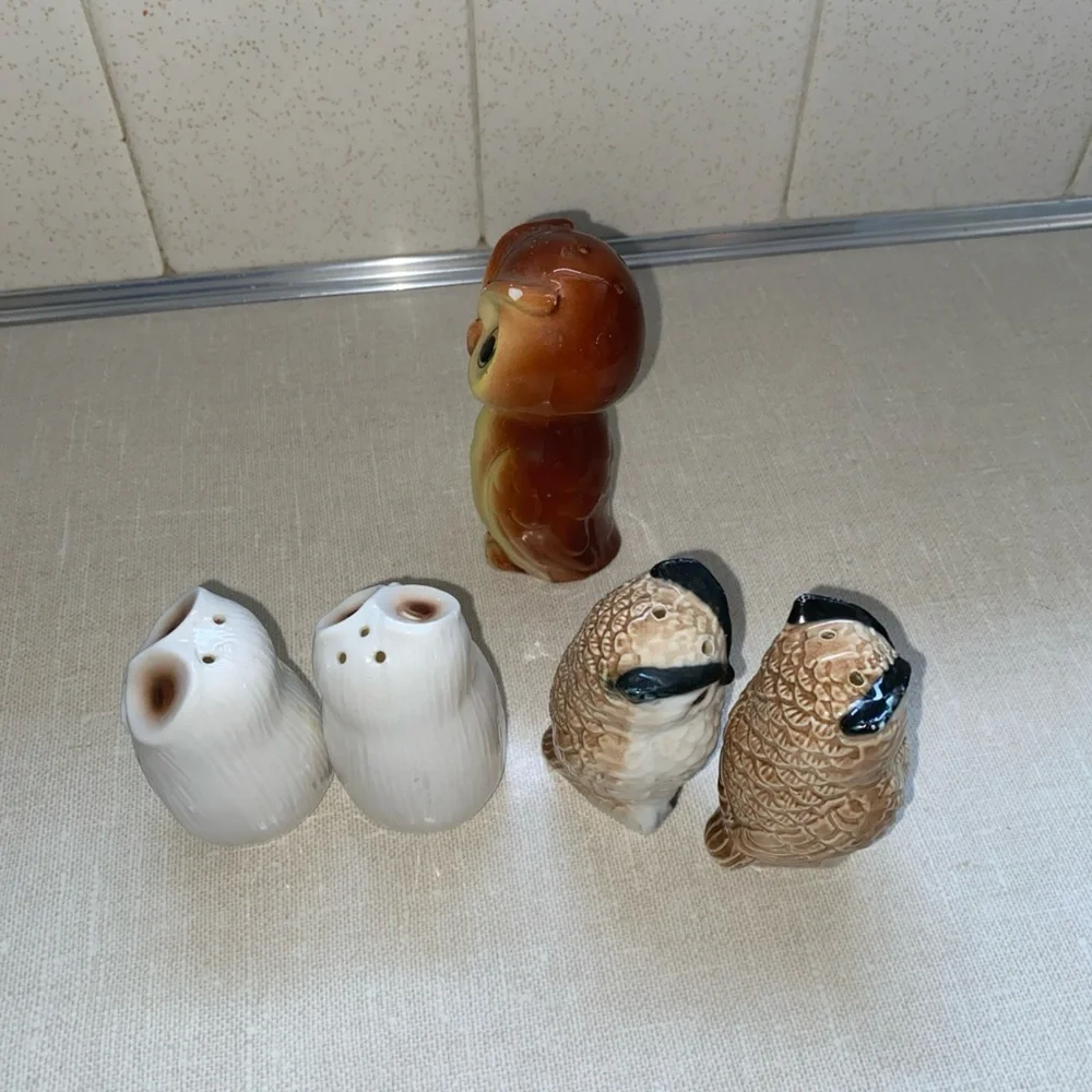 Vintage Salt & Pepper Shakers Set Lot Owls‎ 5 Items